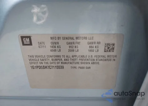 2012 Chevrolet Cruze Ls z USA, uszkodzony, nr VIN 1G1PD5SH7C7115539